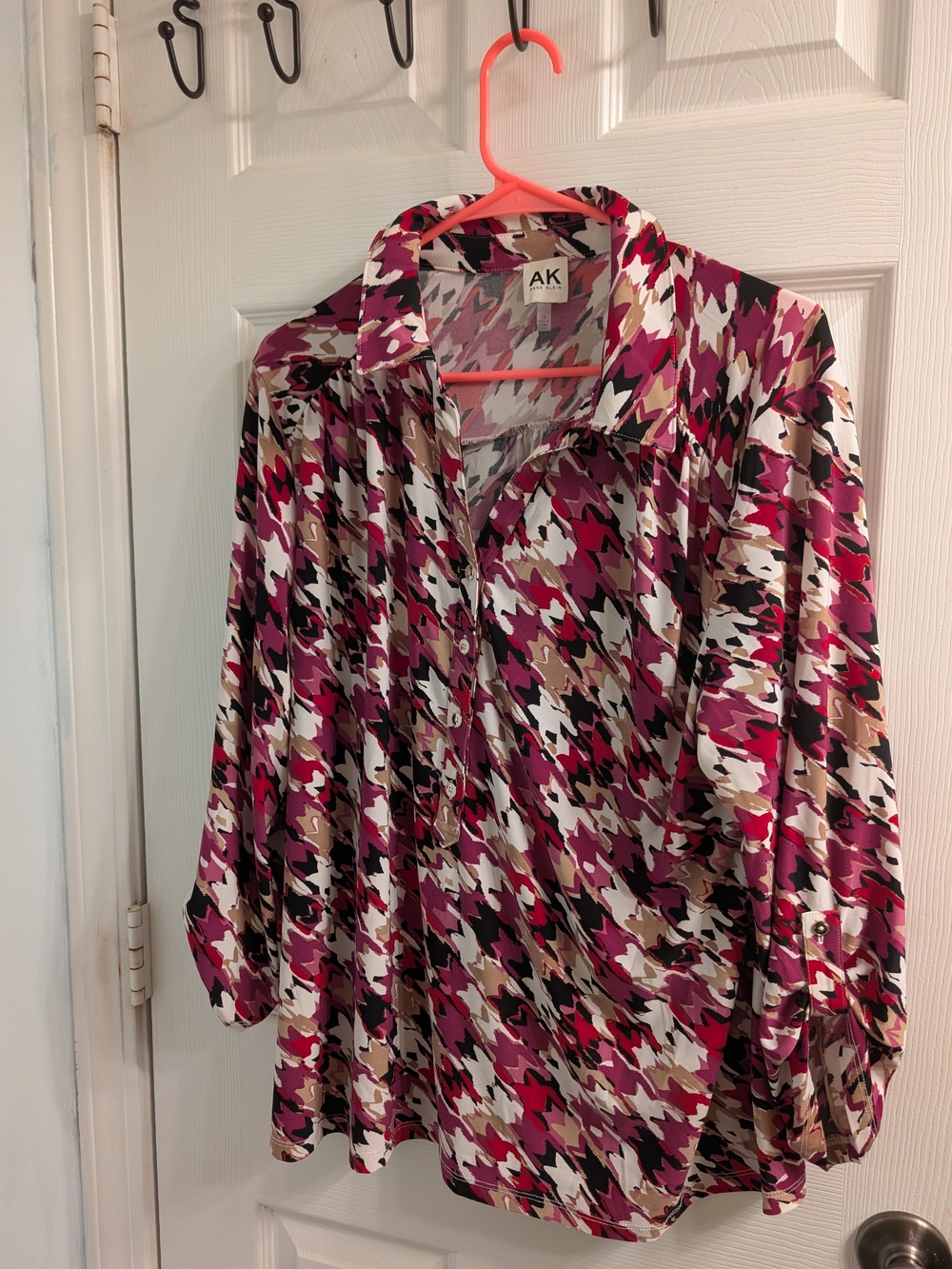 Anne Klein Magenta Multi-Print Button Down Blouse